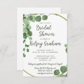 緑、アイボリー、および金ゴールドフレームブライダルシャワー 招待状 (正面/裏面)
