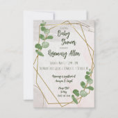 緑、アイボリー、および金ゴールドフレーム赤ちゃんシャワー 招待状 (正面)