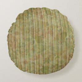 緑&オレンジ水彩紫陽花&ストライプ ラウンドクッション