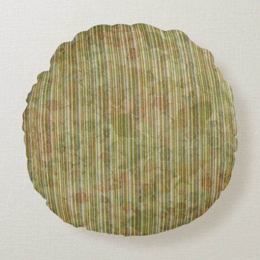 緑&オレンジ水彩紫陽花&ストライプ ラウンドクッション (正面)