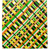 緑、オレンジ、黄色の対角線の格子状のモダン格子模様 シャワーカーテン (正面)