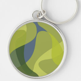 緑、カッコいいトレンディー、波モダン状オーガニック形 キーホルダー