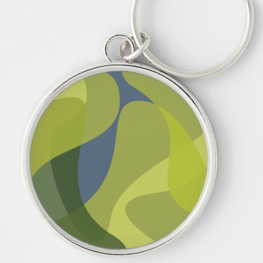 緑、カッコいいトレンディー、波モダン状オーガニック形 キーホルダー (正面)