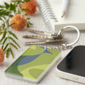 緑、カッコいいトレンディー、波モダン状オーガニック形 キーホルダー (正面右)