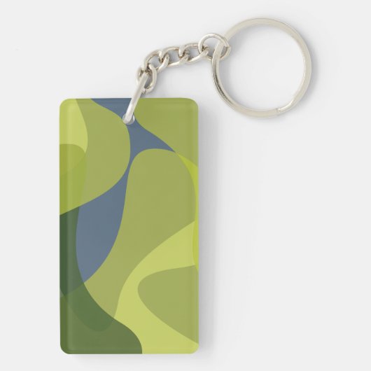 緑、カッコいいトレンディー、波モダン状オーガニック形 キーホルダー (裏面)