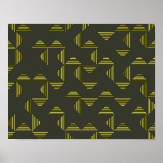 緑、カッコいい、ユニークトレンディー三角形パターン ポスター (正面)