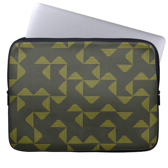 緑、カッコいい、ユニークトレンディー三角形パターン ラップトップスリーブ (正面)