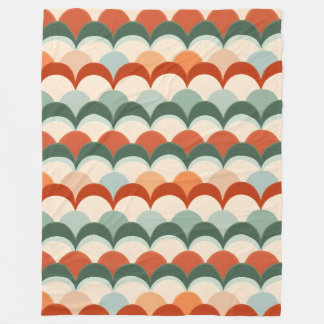 緑、クリーム、オレンジの鱗片状パターン フリースブランケット