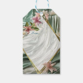 緑、クリーム、シルクのドレープ&ピンクの花 ギフトタグ (裏面)