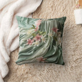緑、クリーム、シルクのドレープ&ピンクの花 クッション (ブランケット)