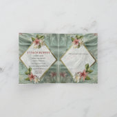 緑、クリーム、シルクのドレープ&ピンクの花 招待状 (内部)