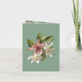 緑、クリーム、シルクのドレープ&ピンクの花 招待状 (裏面)