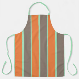 緑、グレー、オレンジのストライプパターン エプロン
