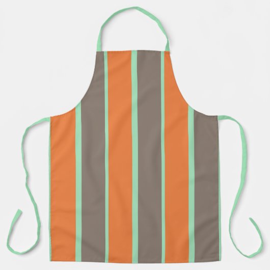 緑、グレー、オレンジのストライプパターン エプロン (正面)