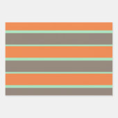 緑、グレー、オレンジのストライプパターン ラッピングペーパーシート (正面3)