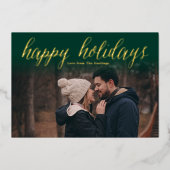 緑+ゴールドフォイルのハッピーホリデーズフォトカード 箔シーズンカード (正面)