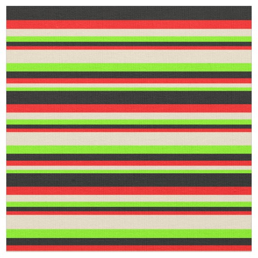 緑、タン、赤、黒の各ストライプ色 ファブリック (クローズアップ)