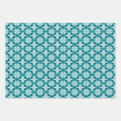 緑、ティール（緑がかった色）、白のタイルパターン ラッピングペーパーシート (正面3)