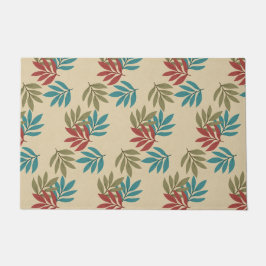 緑、ティール(緑がかった色)、赤のリーフレット ドアマット