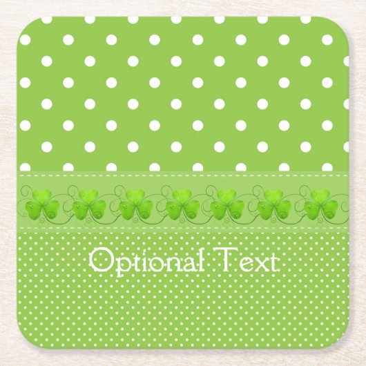 緑、ドット、シャムロック スクエアペーパーコースター (正面)
