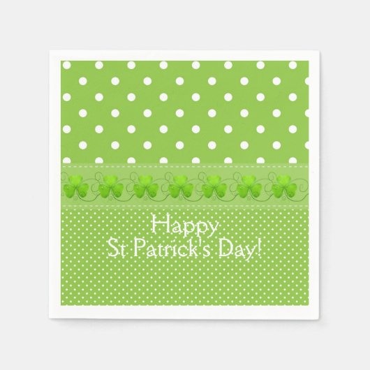 緑、ドット、シャムロック スタンダードカクテルナプキン (正面)