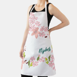 緑(ピンクの花パーソナライズされた) エプロン
