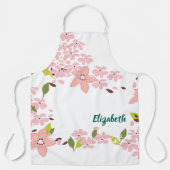 緑(ピンクの花パーソナライズされた) エプロン (正面)