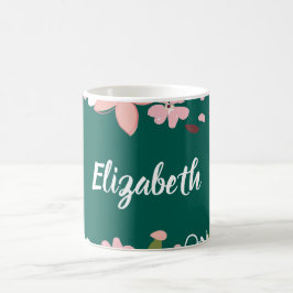 緑(ピンクの花パーソナライズされた) コーヒーマグカップ