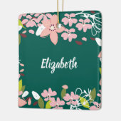 緑(ピンクの花パーソナライズされた) セラミックオーナメント (左)