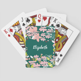 緑(ピンクの花パーソナライズされた) トランプ