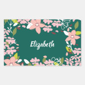 緑(ピンクの花パーソナライズされた) 長方形シール (正面)