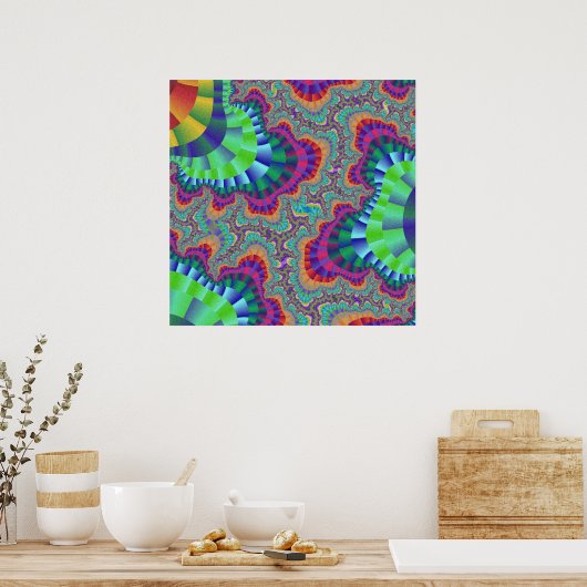 緑、ピンクカラフル、オレンジのフラクタル ポスター (キッチン)