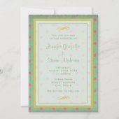 緑(ピンク水玉模様結婚) 招待状 (正面)