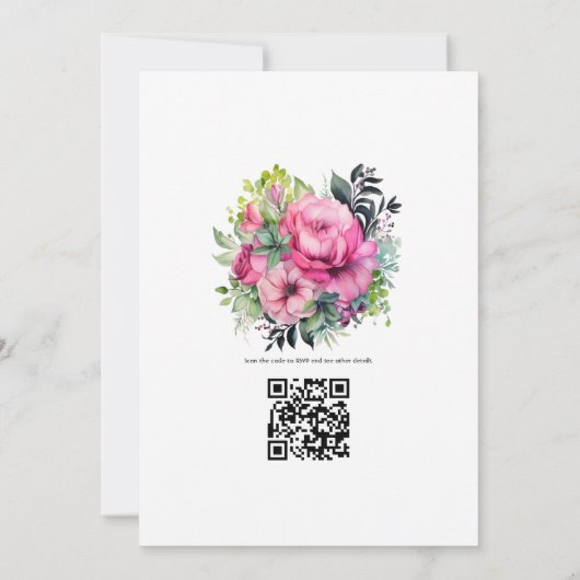 緑、ピンク、および黒のフローラ秋の結婚式 招待状 (裏面)