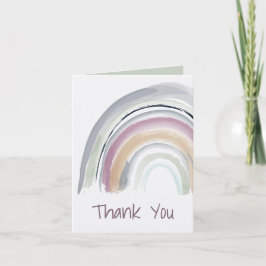 緑、ピンク、コーラルの水彩虹　ありがとうございます カード