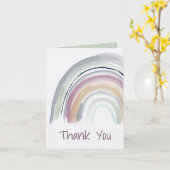 緑、ピンク、コーラルの水彩虹　ありがとうございます カード (黄色い花)
