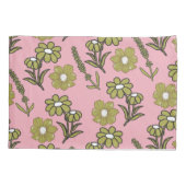 緑 ピンク レトロ Y2K ファンキー ヒッピーフラワーパターン 枕カバー (裏面)