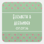 緑(ピンク)水玉模様結婚式の引き出物 スクエアシール (正面)