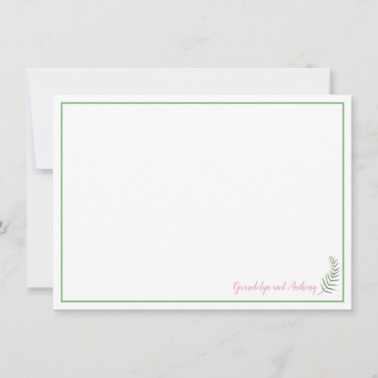 緑、ピンク、白ファーンパーソナライズされた 招待状 (正面)