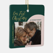 緑、ピンク、金ゴールドモダン初めてのクリスマス写真 セラミックオーナメント (右)