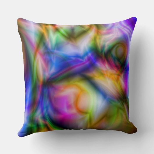 緑、ピンク、青、黄、紫の抽象芸術枕 クッション (裏面)