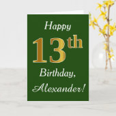 緑、フェイクな金ゴールドの第13誕生日 + 名前をカスタムする カード (黄色い花)