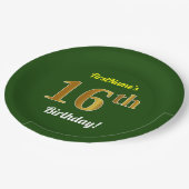 緑、フェイクな金ゴールドの第16誕生日 + 名前をカスタムする ペーパープレート (アングル)
