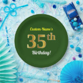 緑、フェイクな金ゴールドの第35誕生日 + 名前をカスタムする ペーパープレート (パーティー)