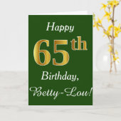 緑、フェイクな金ゴールドの第65誕生日 + 名前をカスタムする カード (黄色い花)