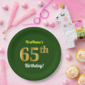 緑、フェイクな金ゴールドの第65誕生日 + 名前をカスタムする ペーパープレート (パーティー)
