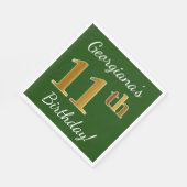 緑、フェイク金ゴールド11誕生日+名前をカスタムする スタンダードランチョンナプキン (角)