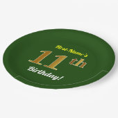 緑、フェイク金ゴールド11誕生日+名前をカスタムする ペーパープレート (アングル)