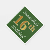 緑、フェイク金ゴールド16番目の誕生日+名前をカスタムする スタンダードランチョンナプキン (角)