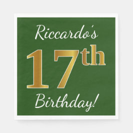 緑、フェイク金ゴールド17番目の誕生日+名前をカスタムする スタンダードランチョンナプキン